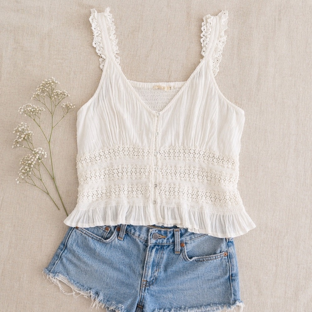 Anthropologie Forever That Girl Ruffle Lace Cami (MED) Coquette Cottagecore Soft